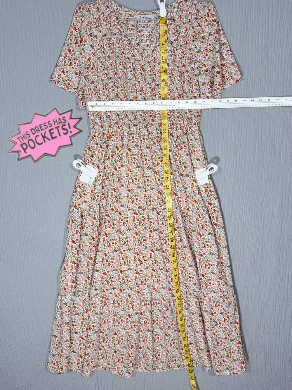 🌷 NWOT | Polagram | Cream Floral Smocked Midi Dress | size M - Picture 4 of 6